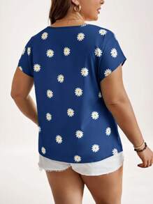 SHEIN LUNE Plus Size Women Floral Print Simple Casual Blouse