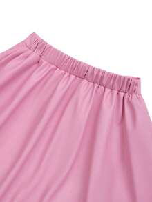 Tween Girls Fashionable Casual Silver PU Leather Pleated Mini Skirt - Pink - View 5