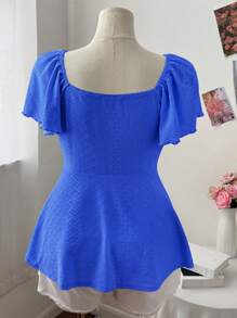 Flirla 大码女式扇贝领盖袖纹理套头 T 恤，休闲优雅的 A 字形设计