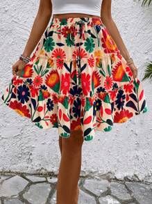 Breezaya Falda mini de mujer con volantes en el bajo y estampado floral ditsy aleatorio para verano - Multicolor - Ver 3