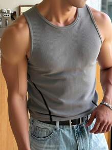 SHEIN Teen Boys Casual Snug Fit Tank Top, Sports Streetwear Punk Rock Style, Suitable For Daily Outings, Parties, Music Festivals In Spring/Summer - Grey - View 1