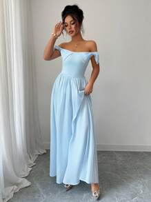 Selianne Vestido de Festa de Bola de Vintage Luxuoso de Dupla Camada em Tule Franzido com Laço Decorado com Miçangas, Vestido de Verão Elegante Francês Tubo de Coquetel para Feriados - Azul - Visão 5