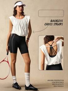 VARSIVA Camiseta deportiva de unicolor sin espalda para mujer, top de verano para entrenamiento de mujer - Blanco - Ver 1