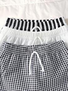 3pcs Infant & Toddler Boys' Casual Style Khaki Plaid, Black & White Striped, Solid Color Shorts, Suitable For Everyday Wear, Vacation, Outings, Summer Essential Boys Outfit Sets Baby Summer Boy Summer Clothes Baby Boys Sets Summer Clothes For Toddlers Boy Clothes For Baby Summer Summer Outfits For Baby Boy
