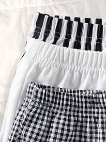 3pcs Infant & Toddler Boys' Casual Style Khaki Plaid, Black & White Striped, Solid Color Shorts, Suitable For Everyday Wear, Vacation, Outings, Summer Essential Boys Outfit Sets Baby Summer Boy Summer Clothes Baby Boys Sets Summer Clothes For Toddlers Boy Clothes For Baby Summer Summer Outfits For Baby Boy