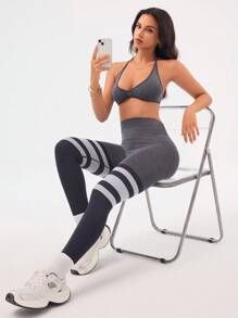 Gameset SHEIN Sport 女式撞色吊带背心和长裤运动套装 - 藏蓝色 - 查看 3