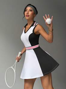 SHEIN Sports Women's Sports Casual Dress, Fashionable For Summer - Black and White - View 1