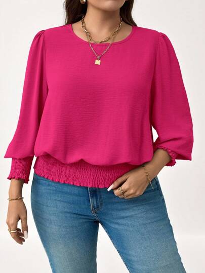SHEIN LUNE Plus Size Casual Solid Color Puff Sleeve Blouse New Years Women Holiday Spring Break Business Casual Woman Wedding Guest Women Casual Office For Women