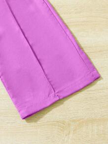 SHEIN Conjunto de 2 piezas de niña preadolescente con top de manga corta de unicolor y pantalones largos, de moda para el verano - Morado - Ver 4