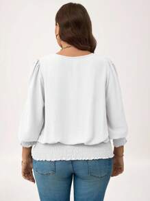 SHEIN LUNE Plus Size Casual Solid Color Puff Sleeve Blouse New Years Women Holiday Valentine Day Vacation Woman Summer For Women Top