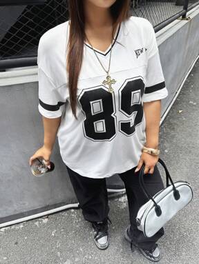 SHEIN EZwear Plus Letter Graphic Drop Shoulder Oversized White Tee, Summer