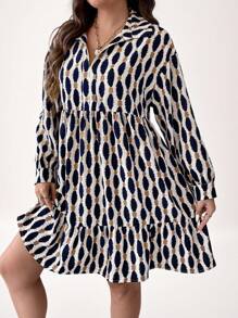 SHEIN LUNE Talla grande Vestido smock con estampado bajo con fruncido