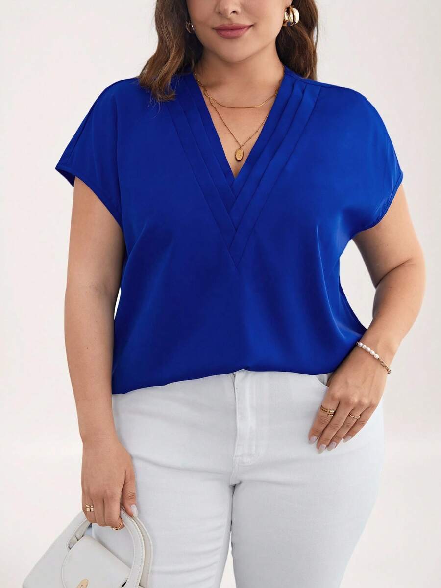 SHEIN LUNE Plus Solid Batwing Sleeve Blouse