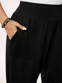 SHEIN LUNE Plus Size Camouflage  Green Sports And Leisure Pants With Pockets - Black - View 6