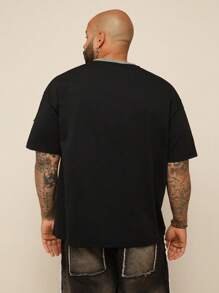 EASEVO Áo thun dệt kim tay ngắn cổ tròn dáng rộng cỡ lớn cho nam, mùa hè - màu đen - Xem 2