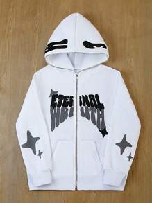 SHEIN Hooded Y2K Street Printed Sweatshirt Sweatshirt For Teenage Boys, Halloween Theme Fall Winter - White - View 5