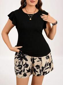 SHEIN LUNE Plus Size Women 2 Pieces Set With Ruffle Sleeve