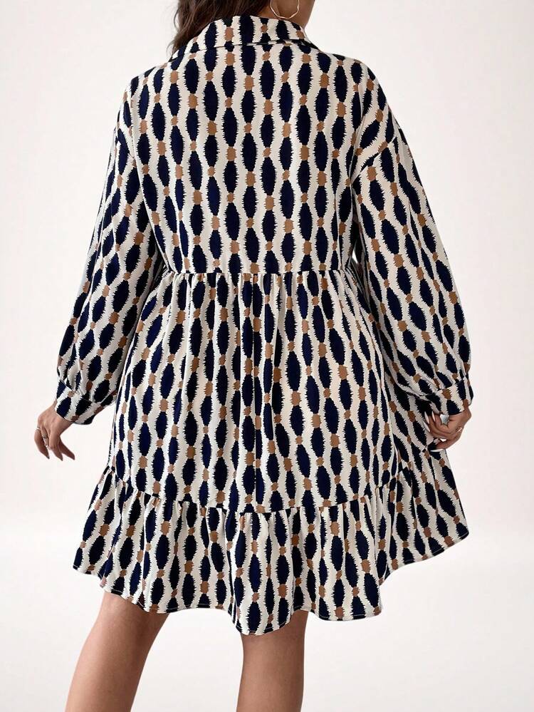 Plus Size Women's Casual Long Sleeve Dress With Random Print For Daily Wear Fall Women Clothes Casual Women Dresses Casual For Autumn & Winter Dress Country Dress