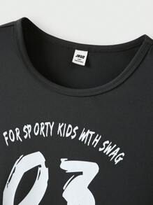 JNSQ Parte superior deportiva casual al aire libre para volver a la escuela, camiseta sin mangas con estampado de letras divertidas de cuello redondo para niño preadolescente - Negro - Ver 7