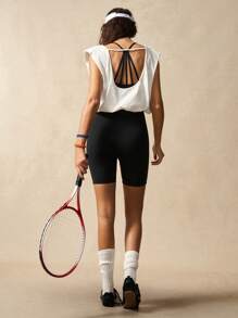 VARSIVA Camiseta deportiva de unicolor sin espalda para mujer, top de verano para entrenamiento de mujer - Blanco - Ver 6