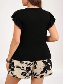 SHEIN LUNE Plus Size Women 2 Pieces Set With Ruffle Sleeve