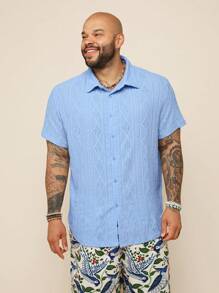 EASEVO Knitted Casual Short Sleeve Shirt (Plus Size) - Blue - View 2