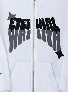 SHEIN Hooded Y2K Street Printed Sweatshirt Sweatshirt For Teenage Boys, Halloween Theme Fall Winter - White - View 4