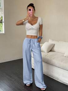 Flirla 1 par de pantalones casuales de unicolor para mujer, apropiados para el verano