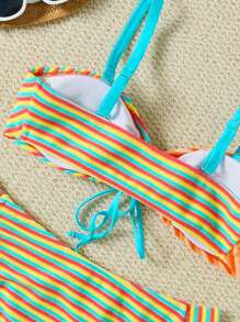 SHEIN Swim Curve 大码彩色条纹印花分体泳衣套装