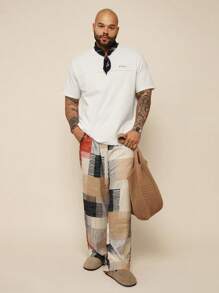 EASEVO 男士加大码针织字母印花短袖T恤，夏季 - 白色 - 查看 3