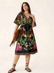 SHEIN LUNE Lune Plus Size Women's Paisley Pattern Casual Dress, Women's Summer Clothing - Vacation Style, Holiday Outfits, Boho/Bohemian, Beach Vacation Casual Dress, Summer Women's Easter Holiday Festival Clothing Bohemian Style Mother's Day, Chillax Dress, Slouchy Casual Style Mother's Day Gift Mama Mother Day Resort Dresses Relaxed Outfit Slouchy Casual Style Chillax Drees Cozy Fit Midi Dress For Women Boho Midi Dress Holiday Outfits Long Beach Dress Casual Dresses Woman Pride Day Cozy Fit Chillax Slouchy Casual Style Birthday Dresses For Women Summer Clothes Airport Outfit For Women Teacher Outfits For Women Pride Outfits Women