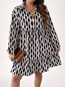 SHEIN LUNE Talla grande Vestido smock con estampado bajo con fruncido
