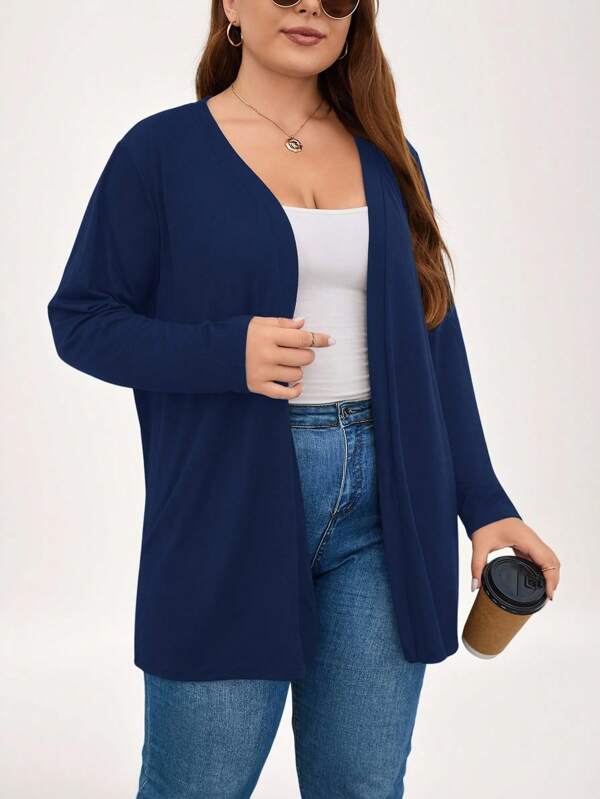SHEIN LUNE Plus Size Spring/Summer Casual Solid Color Thin Long Sleeve Jacket