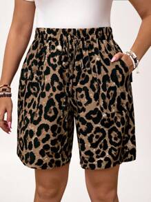 SHEIN LUNE Plus Size Comfortable Casual Leopard Shorts