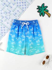 SHEIN Young Boys Blue Coconut Tree Print Summer Beach Swim Trunks Shorts Boys Swim Trunks Boys Beach Shorts Swim Trunks For Boys Beach Shorts For Boys Tween Boy Beach Clothes - Multicolor - View 3