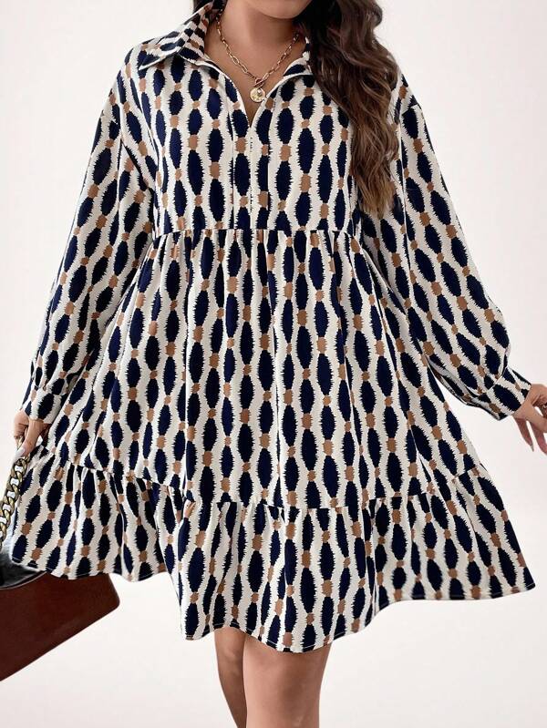 SHEIN LUNE Talla grande Vestido smock con estampado bajo con fruncido