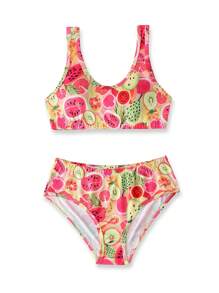 Set de 2 piezas de ropa interior cómoda y linda con estampado de frutas tropicales para adolescentes chicas - Multicolor - Ver 1