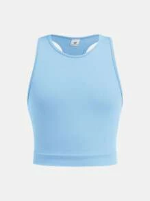 SHEIN Leap Crew Tween Girl Knitted Solid Tank Top And Pants Sportswear Set 4Pieces 2 Color Set, For Daily Wear, Back To School - Baby Blue - View 8