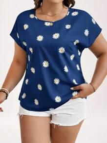 SHEIN LUNE Plus Size Women Floral Print Simple Casual Blouse