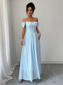 Selianne Vestido de Festa de Bola de Vintage Luxuoso de Dupla Camada em Tule Franzido com Laço Decorado com Miçangas, Vestido de Verão Elegante Francês Tubo de Coquetel para Feriados - Azul - Visão 3