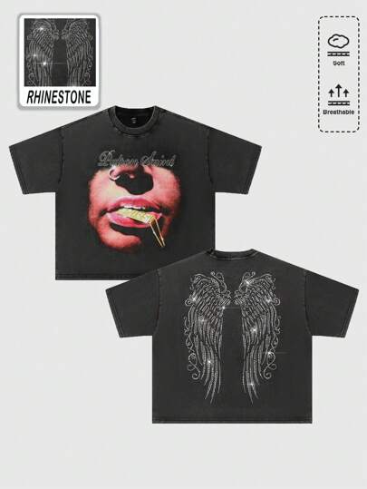 Street Life قميص تي شيرت قصير مطبوع بطباعة الماس اللامع، تصميم جرافيك للرقص والحفلات، قصة فضفاضة مغسولة للرجال