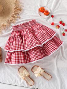 Spring/Summer Tween Girls Ni Ha Sweet Cute Casual Pleated High Waist Ruffle Trim Skirt, Suitable For Daily Commute, Casual, Vacation, Hangout With Friends, Street Style Fall Winter