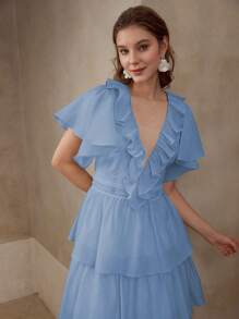 MOTF Vestido con volantes de diseño en múltiples capas - Azul - Ver 6