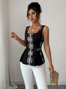 Elenzga Women's Bowknot Backless Design Fitted Top, Elegant For Vacation & Daily Commute , Peplum Top - Multicolor - View 4