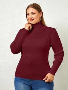EURMUSE Solid Color Turtleneck Sweater, Fashionable For Summer - Burgundy - View 4