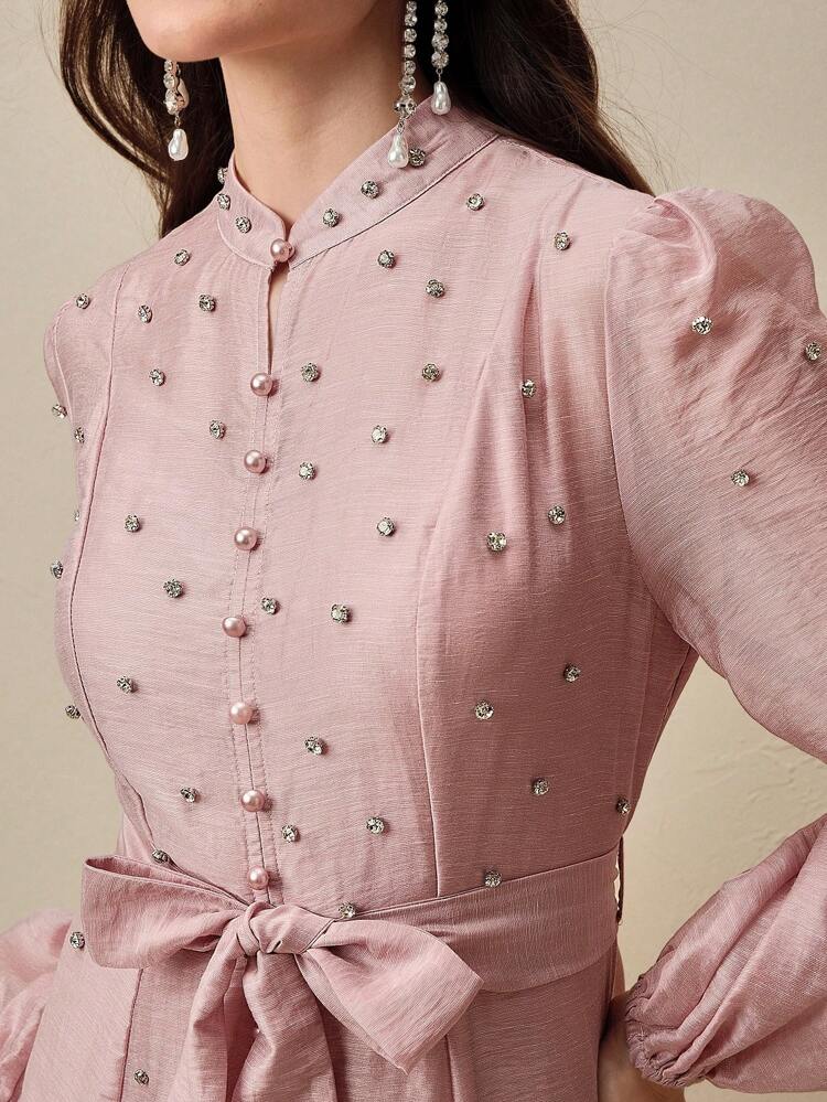 Vestido Longo Feminino com Strass 3D, Vestido de Noite Elegante e Versátil