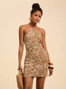 Travachic Women's Fashionable Mini Dress, Suitable For Summer - Khaki - View 3