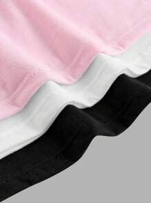 少女三件套简约舒适可调节肩带修身吊带背心套装 - 粉色 - 查看 4