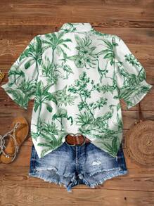 SHEIN LUNE 复洛克风碎花短袖衬衫，复古日系/港风美学 - 彩色 - 查看 2