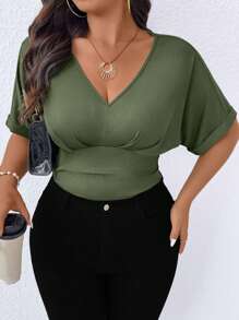 SHEIN Clasi 大码女式度假休闲露肩紧身衣 - 軍綠色 - 查看 6